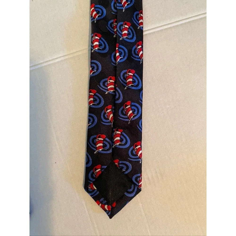 Vintage 1996 Dr Seuss Cat in the Hat Esprit de Corp Silk Tie Navy Blue Red 3348